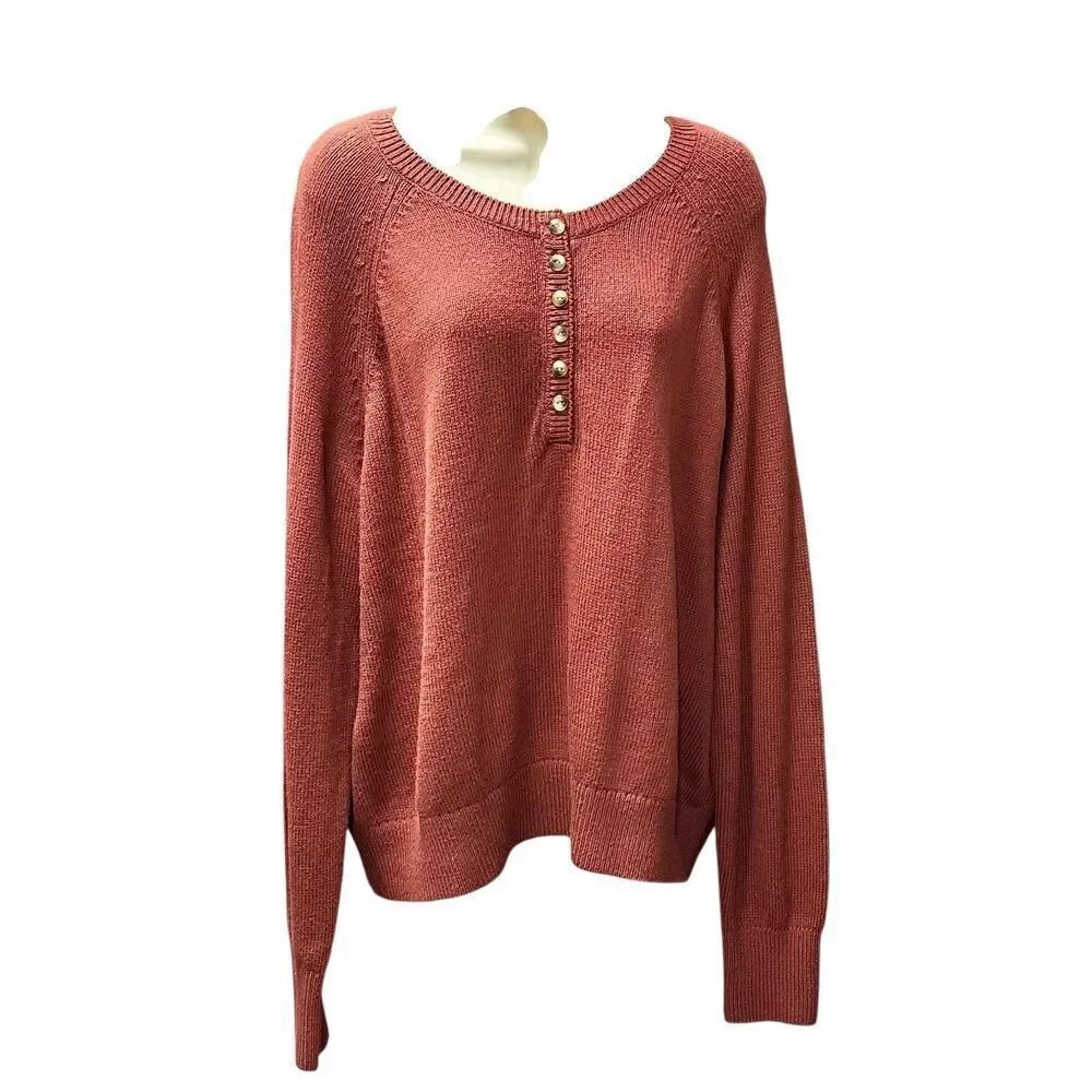Faherty Cozy Cotton Henley Sweater in Henna NWT Size XL